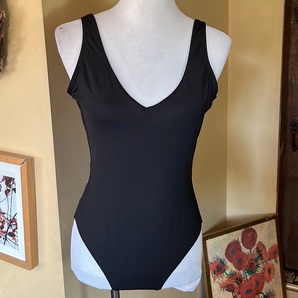 ANDIE Size Small Mallot Scoopneck Swim Black Stretch Classic Bathing  $98 NEW